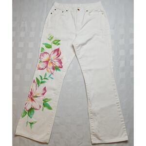 Womens Ralph‎ Lauren High Rise Jeans Size 30x30 White Floral Airbrush **